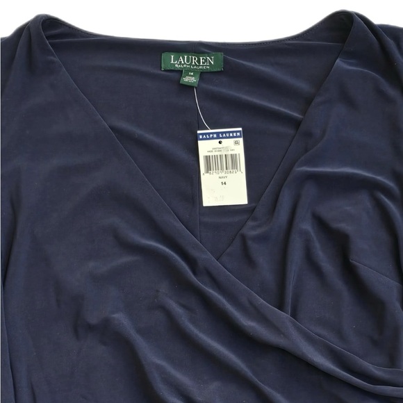 Lauren Ralph Lauren Navy Faux Wrap Ruffle Jersey Dress 14 NW - Picture 8 of 11